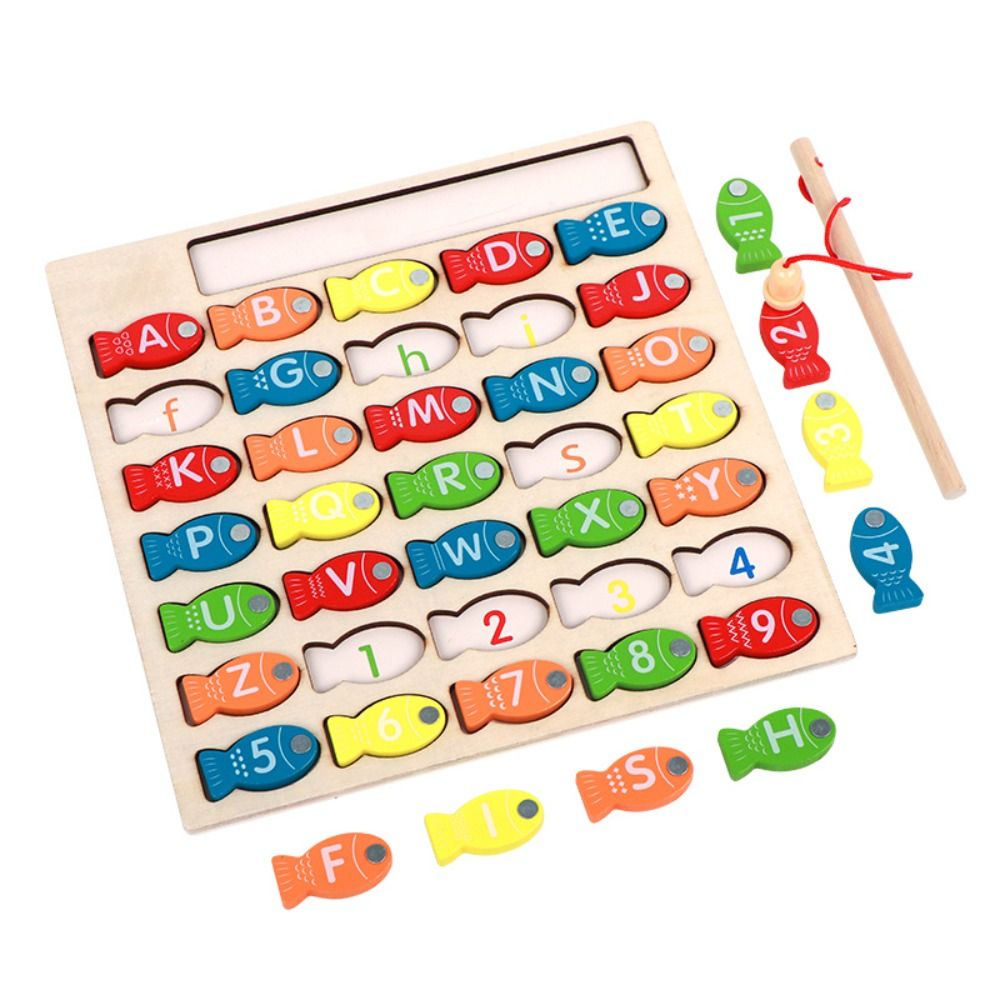 Board Game Education - Деревянная развивающая головоломка-рыбалка: буквы, цифры, цвета,